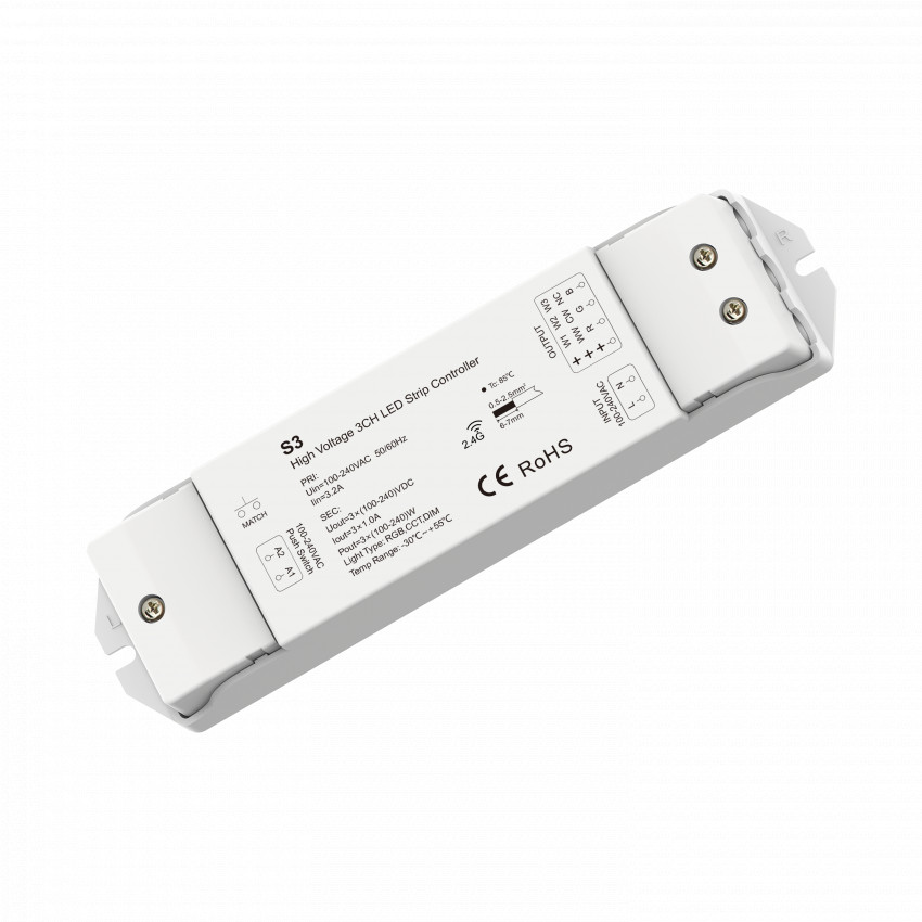 Contrôleur Variateur pour Ruban LED RGB-CCT 220-240V AC Compatible avec Bouton-Poussoir et Télécommande RF