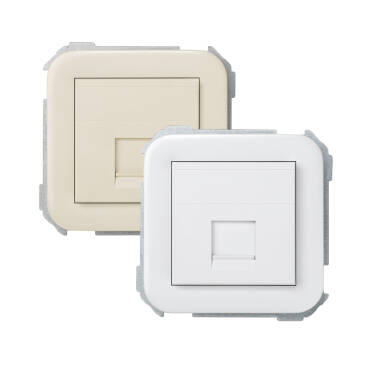 Flat Voice and Data Plate with Dust Cover for 1 AMP RJ45 Connector Simon 31 - Ivory