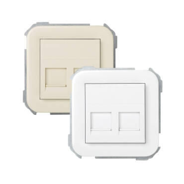 Flat Voice and Data Plate with Dust Cover for 2 AMP RJ45 Connectors Simon 31 - Ivory