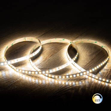 5m 12V DC SMD2835 CCT LED Strip 120LED/m 10mm Wide Cut at Every 5cm IP20 - Selectable - Warm - Neutral - Cold