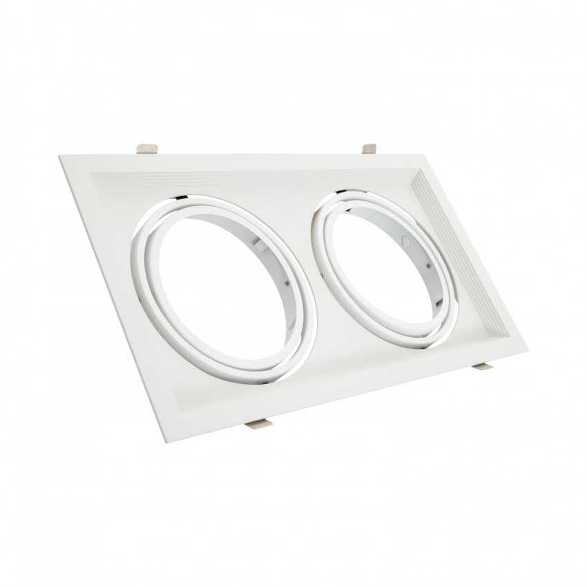 Square Tilting Aluminium Downlight Frame for 2x AR111 LED Bulbs with 160x310 mm Cut-Out
