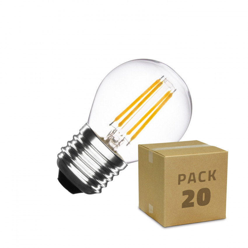 Box of 20 4W G45 E27 Dimmable Small Classic Filament LED Bulbs Warm White 