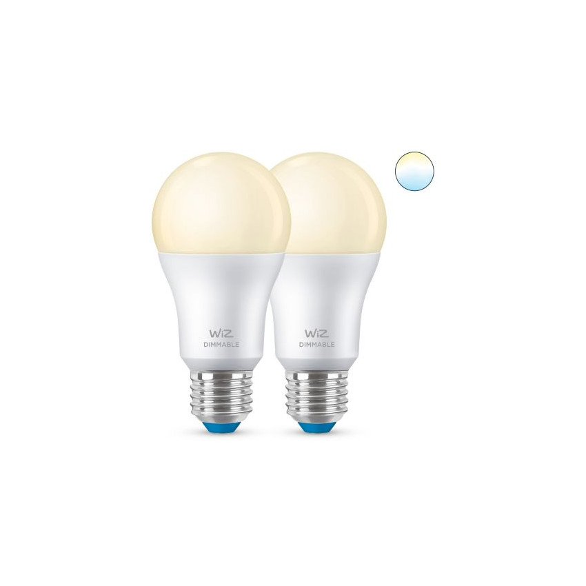 Pack of 8W E27 A60 Smart WiFi + Bluetooth WIZ Dimmable LED Bulbs (2 un)
