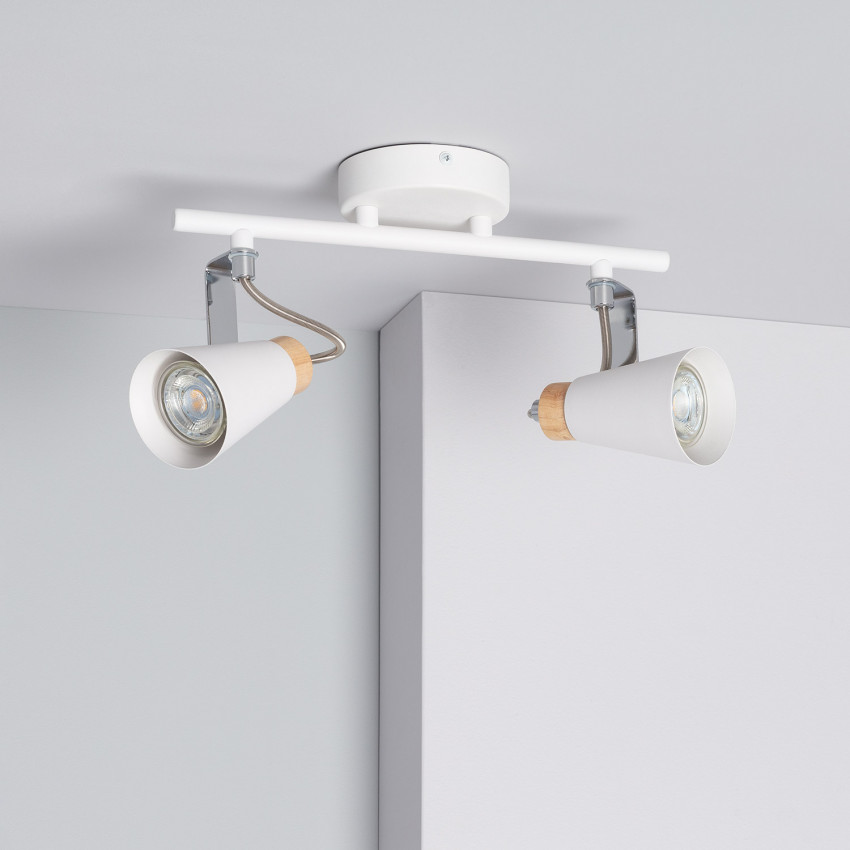 Mara Adjustable Metal & Wood 2 Spotlight Ceiling Lamp