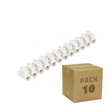 Pack of 10 Power Strip with 12 White Electrical Cable Connectors - 6 mm