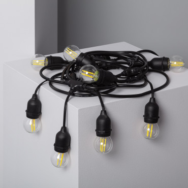 Black Waterproof 5.5m LED String Lights + 8 x E27 4W Filament LED Bulbs - 4000K