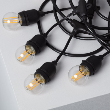 Black Waterproof 5.5m LED String Lights + 8 x E27 4W Filament LED Bulbs -