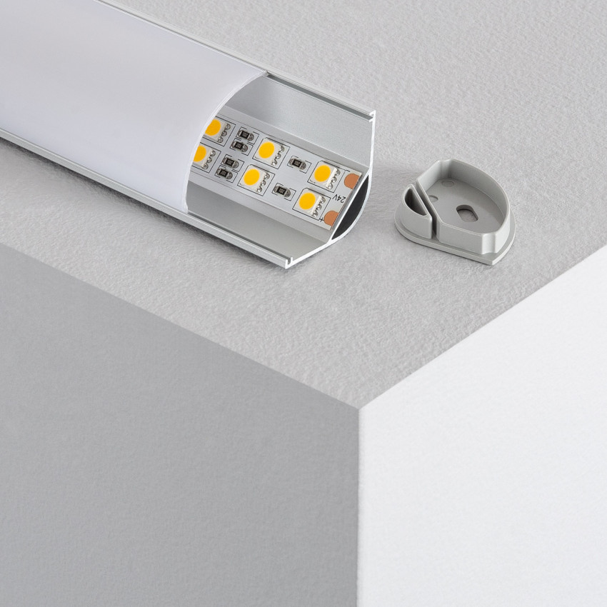 Aluminium Corner Profile with Continuous Cover for LED Strips up to 20mm