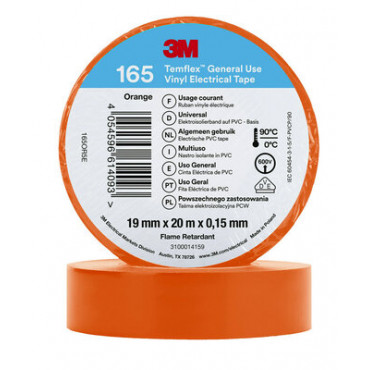 Temflex 165 PVC Insulation Tape 19mm x 20m 3M 7100184800 - Orange