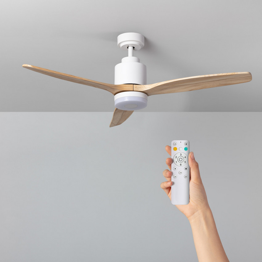 Mersin Wooden White Outdoor LED Ceiling Fan with DC Motor 132cm 