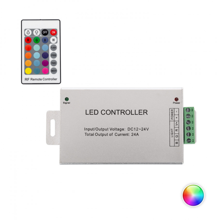 12/24V RGB LED Strip Controller with High Power RF Remote 24A
