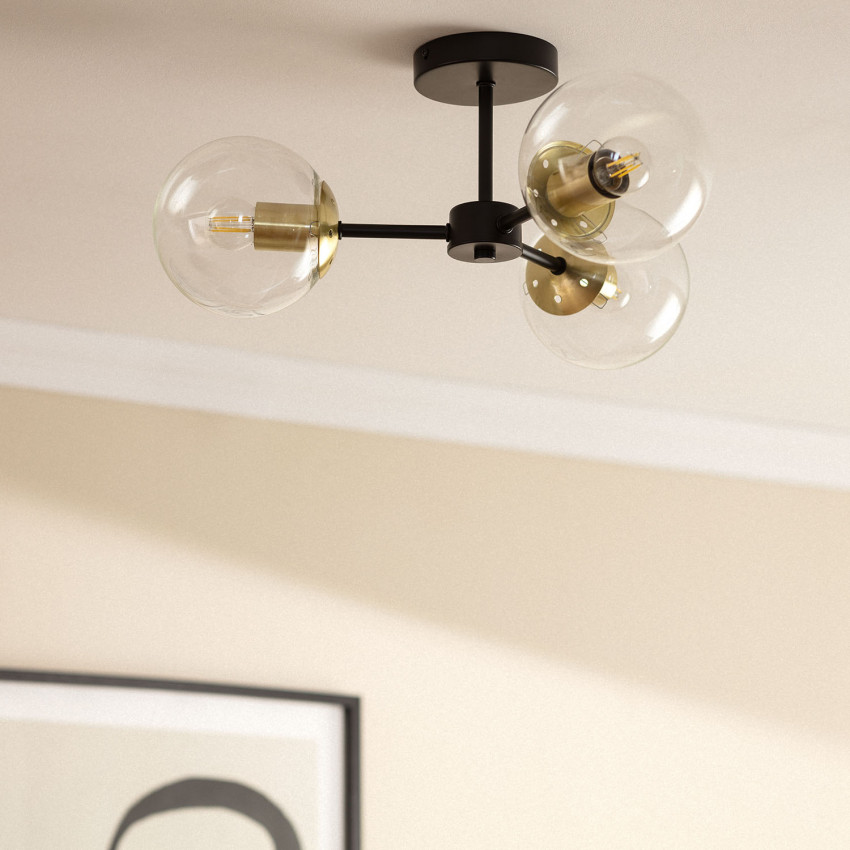 Wassily Gold 3 Spotlight Metal & Glass Ceiling Lamp