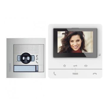 1 House 2-Wire Basic CLASSE 100 V16B Video Door Station Kit with SFERA NEW Panel and Handsfree Monitor TEGUI 379111 - White