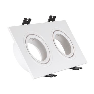Square Tilting Downlight Frame for two GU10 / GU5.3 LED Bulbs Cut 75x150 mm - Matte White