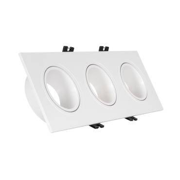 Square Tilting Downlight Ring for Three GU10/GU5.3 LED Bulbs with 75x235 mm Cut-Out - White