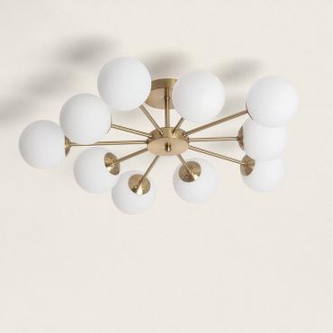 Moonlight Brass 10 Spotlight Metal & Glass Ceiling Lamp - Gold