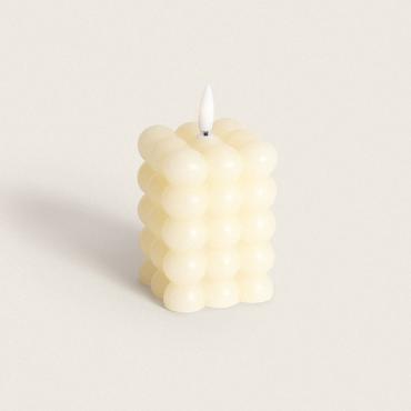 8.8cm Square Natural Wax LED Candle Battery Operated - Ivory