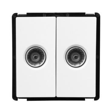 Double Modern TV Socket - White