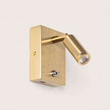 Lampada da Parete LED da 2.5W Metallo con Porta USB Douglas Oro