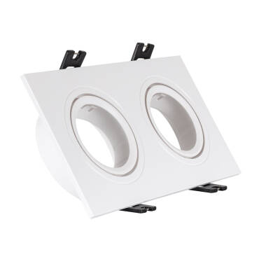 Portafaretto Downlight Quadrato Basculante per due Lampadine LED GU10 / GU5.3 Foro 75x150 mm Bianco