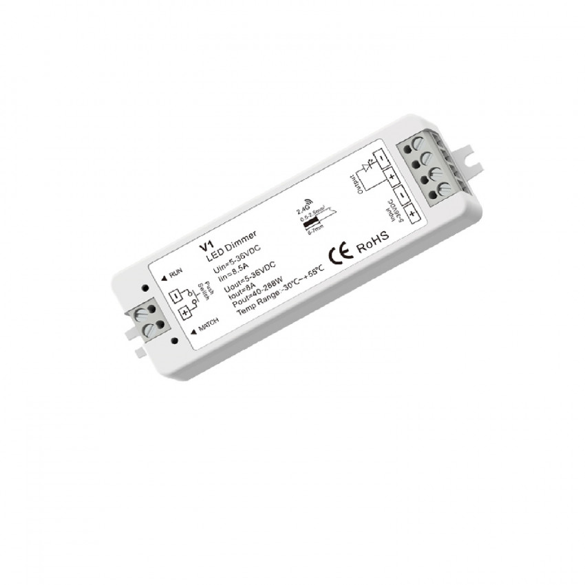 Controller Regolatore Striscia LED Monocolore 5/12/24/36V DC compatibile con Telecomando RF e Pulsante