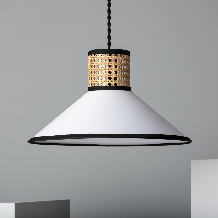 Lampada a Sospensione Tessuto e Rattan May