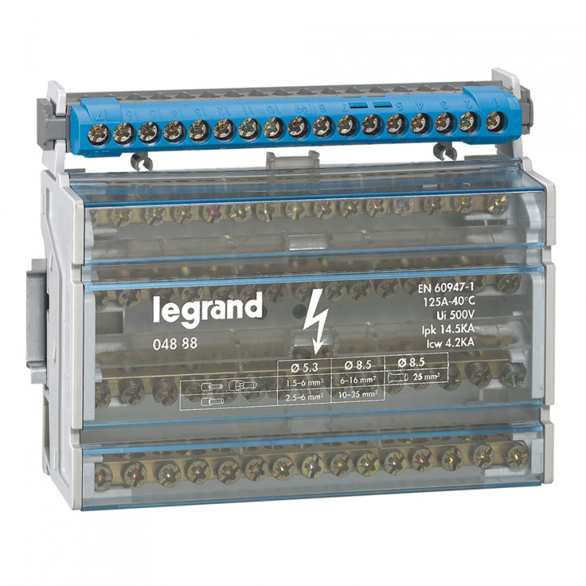Ripartitore Modulare Monoblock 4P 125 A 15 connessioni 8 moduli 004888 LEGRAND
