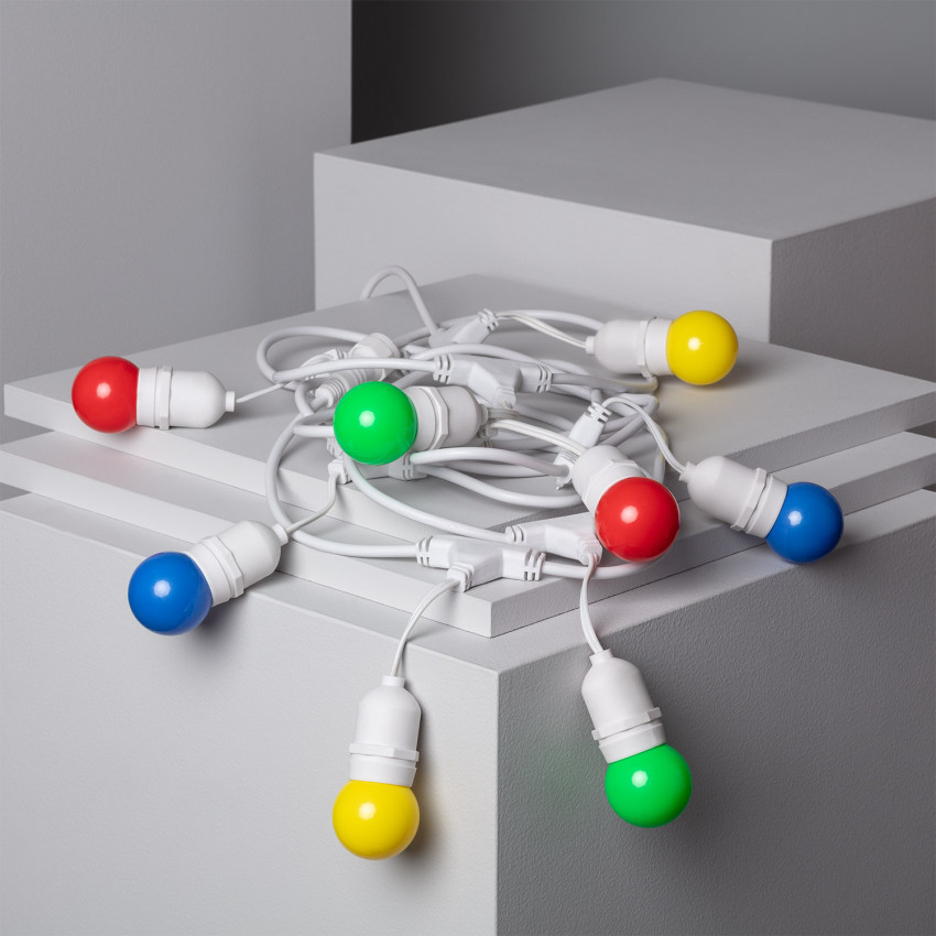 Kit Ghirnalda Waterproof 5.5m Bianco + 8 Lampadine LED E27 G45 3W a Colori