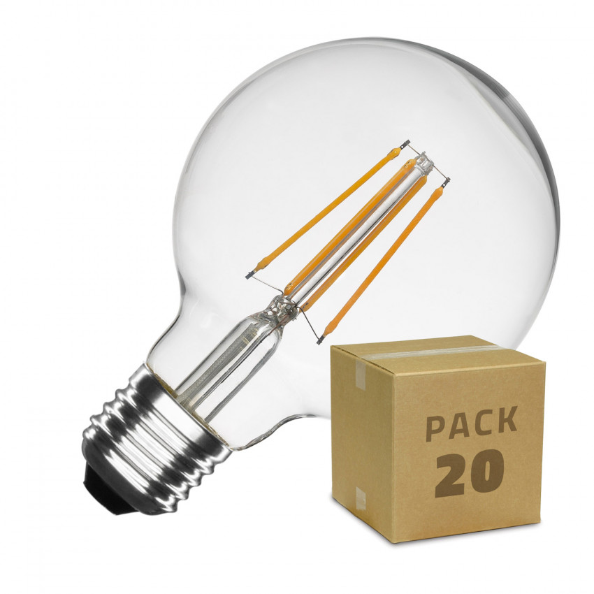 Box da 20 Lampadine LED E27 Dimmerabili Filamento Planet G95 6W Bianco Caldo
