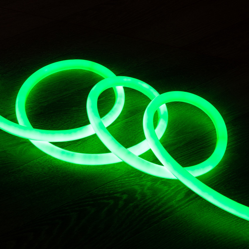 Striscia Neon LED Regolabile 220V AC 120 LED/m Circolare 360 Verde IP67 su Misura Taglio ogni 100cm 