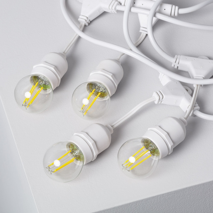Kit Ghirlanda Waterproof 5.5m Bianco + 8 Lampadine LED E27 Filamento 4w