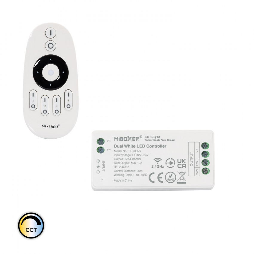 Controller Regolatore CCT 12/24V DC + Telecomando RF 4 Zone MiBoxer