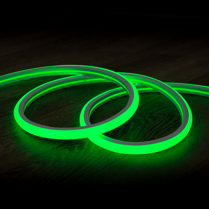 Striscia LED Neon 7.5 W/m Regolabile 220V AC 120 LED/m Semicircolare 180º Verde IP67 su Misura Taglio ad ogni 100 cm