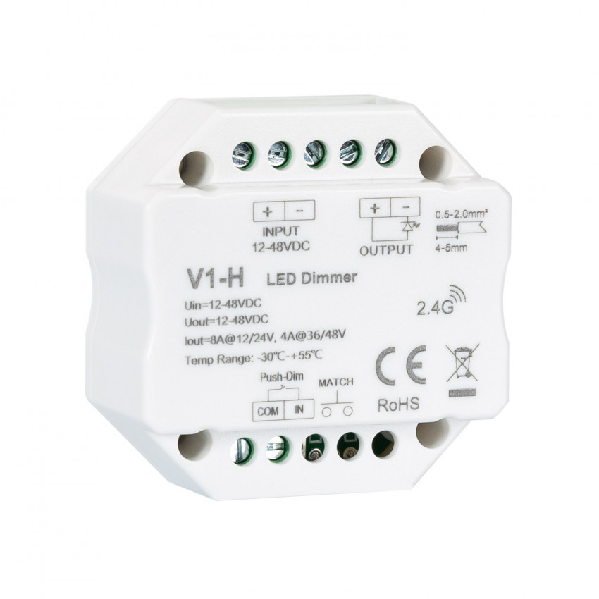 Dimmer LED RF 12/48V per Striscia LED Monocolore Compatibile con Pulsante 