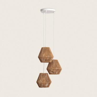 Lampada a Sospensione Carta Intrecciata Trilla 3 Faretti Naturale