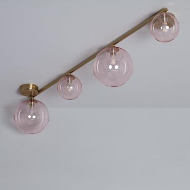 Lampadario in Metallo e Vetro Moonlight Brass 4 punti luce Rosa