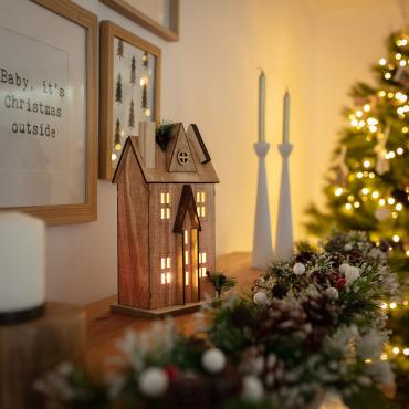 Casetta di Natale LED in Legno Rumah Naturale