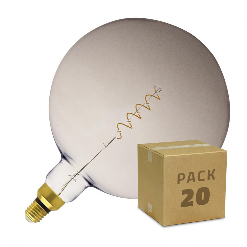 Zestaw 20 Żarówek LED E27 Ściemnialnych Filament Spiral Smoke Big Supreme G250 4W Biała Ciepła