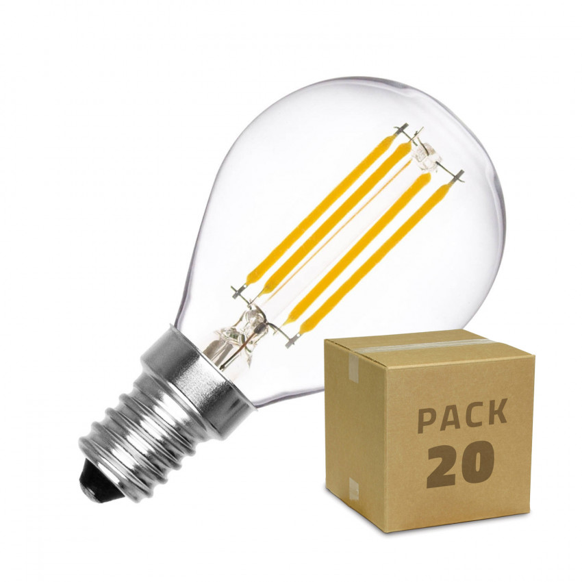 Zestaw 20 Żarówek LED E14 Ściemnialnych Filament Sphere G45 3W Biała Ciepła