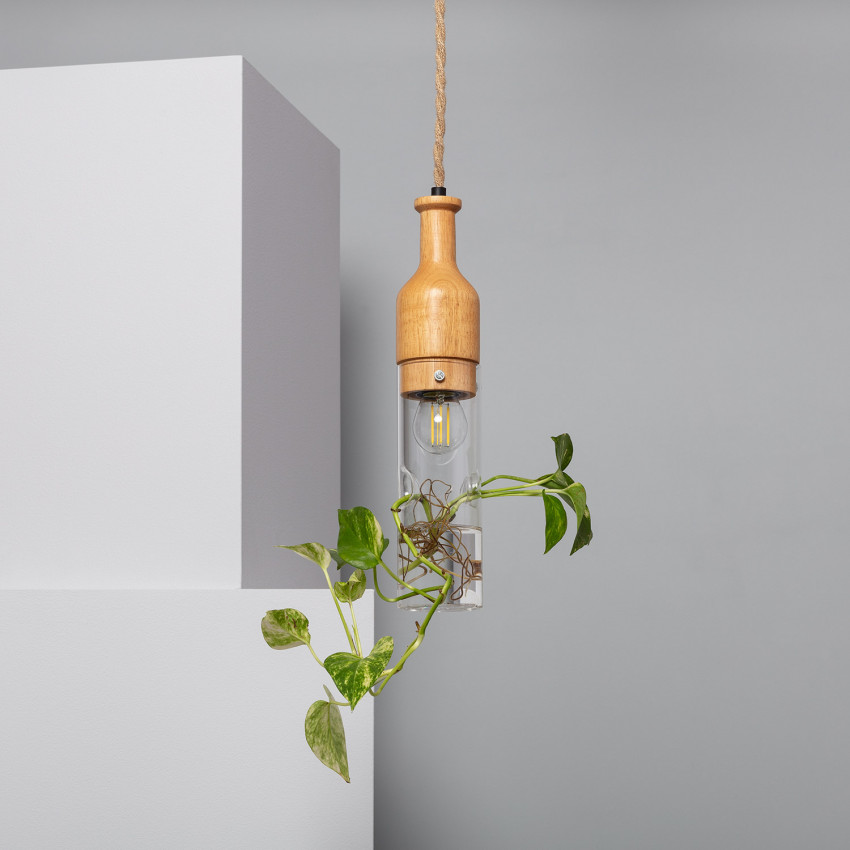 Lampa Wisząca z Drewna i Szkła Kathu Botal