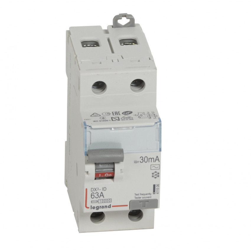 Wyłącznik Różnicowy DX3 Trzeciorzędowy 2P 30mA Typ AC 63 A LEGRAND 411506