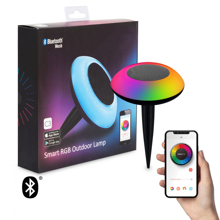Oprawa LED Solarna Zewnętrzna RGBW z bolcem do Smartfonów ze sterowaniem Bluetooth IP65
