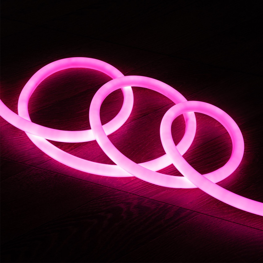 Taśma Neon LED Ściemnialna Okrągła 360 220V AC 120 LED/m Różowa IP67 na Zamówienie Cięcie co 100 cm
