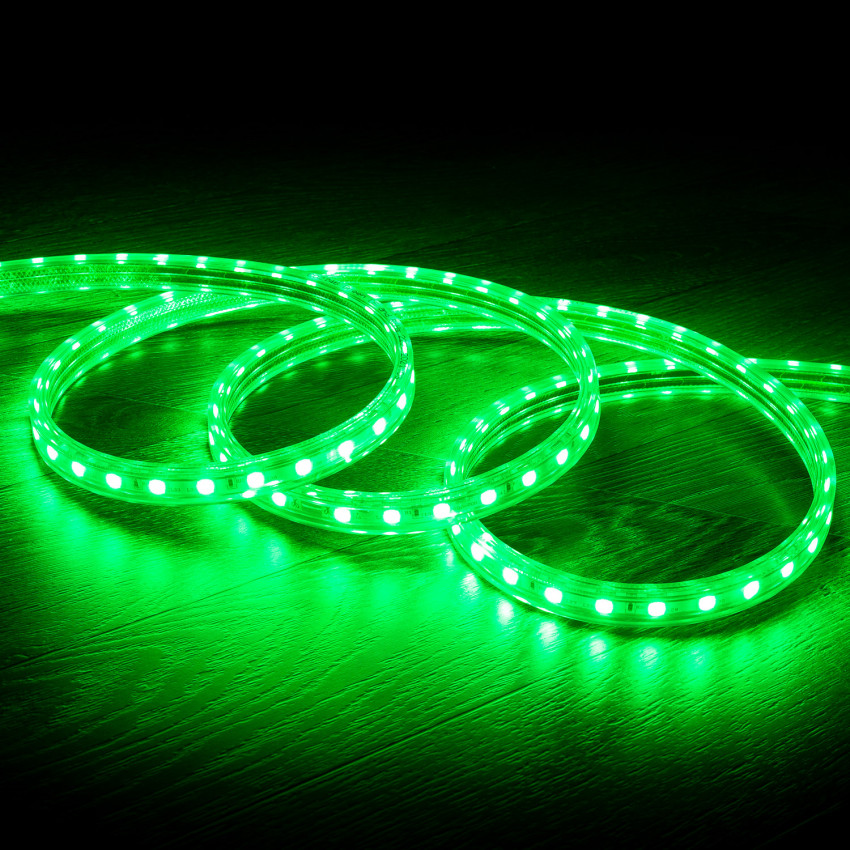 Taśma LED Ściemnialna 220V AC 60 LED/m Zielona IP65 Szerokość 14mm Cięcie co 100cm