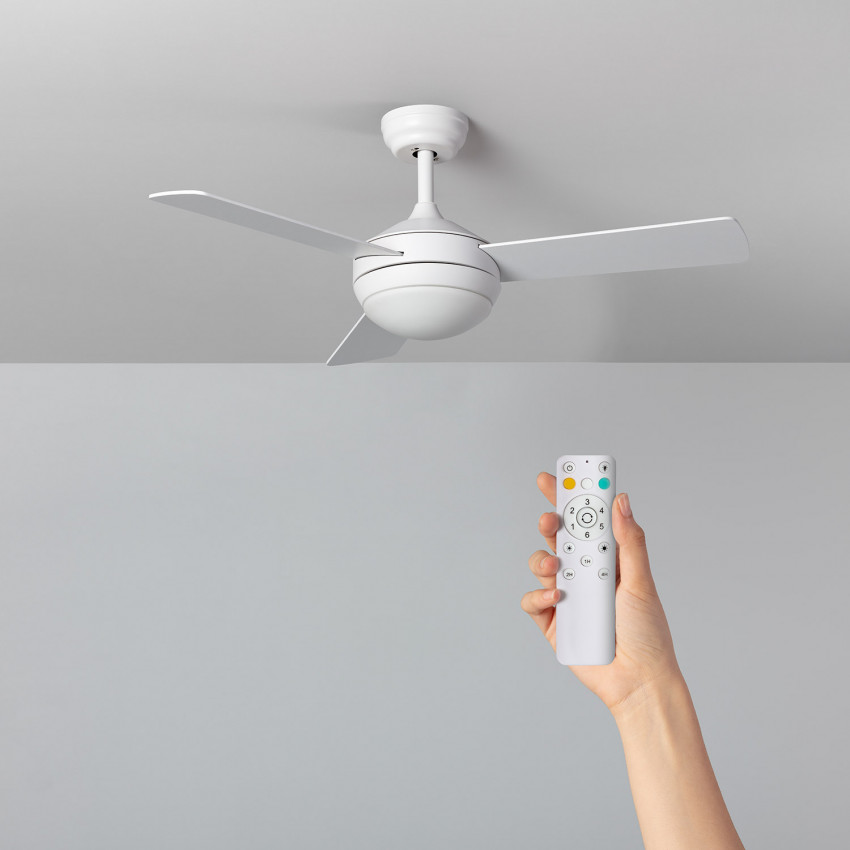 Wentylator Sufitowy Zewnętrzny LED Triffin Biały Drewniany 107cm Silnik DC