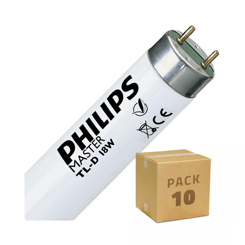PACK of 18W 60cm T8 PHILIPS Fluorescent Tubes with Double-Sided Power (10 Units) Dimmable