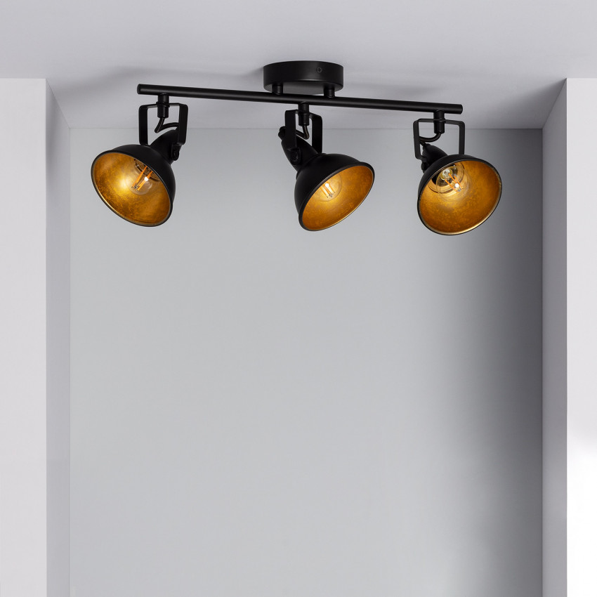 Emer Adjustable Metal 3 Spotlight Ceiling Lamp in Black 