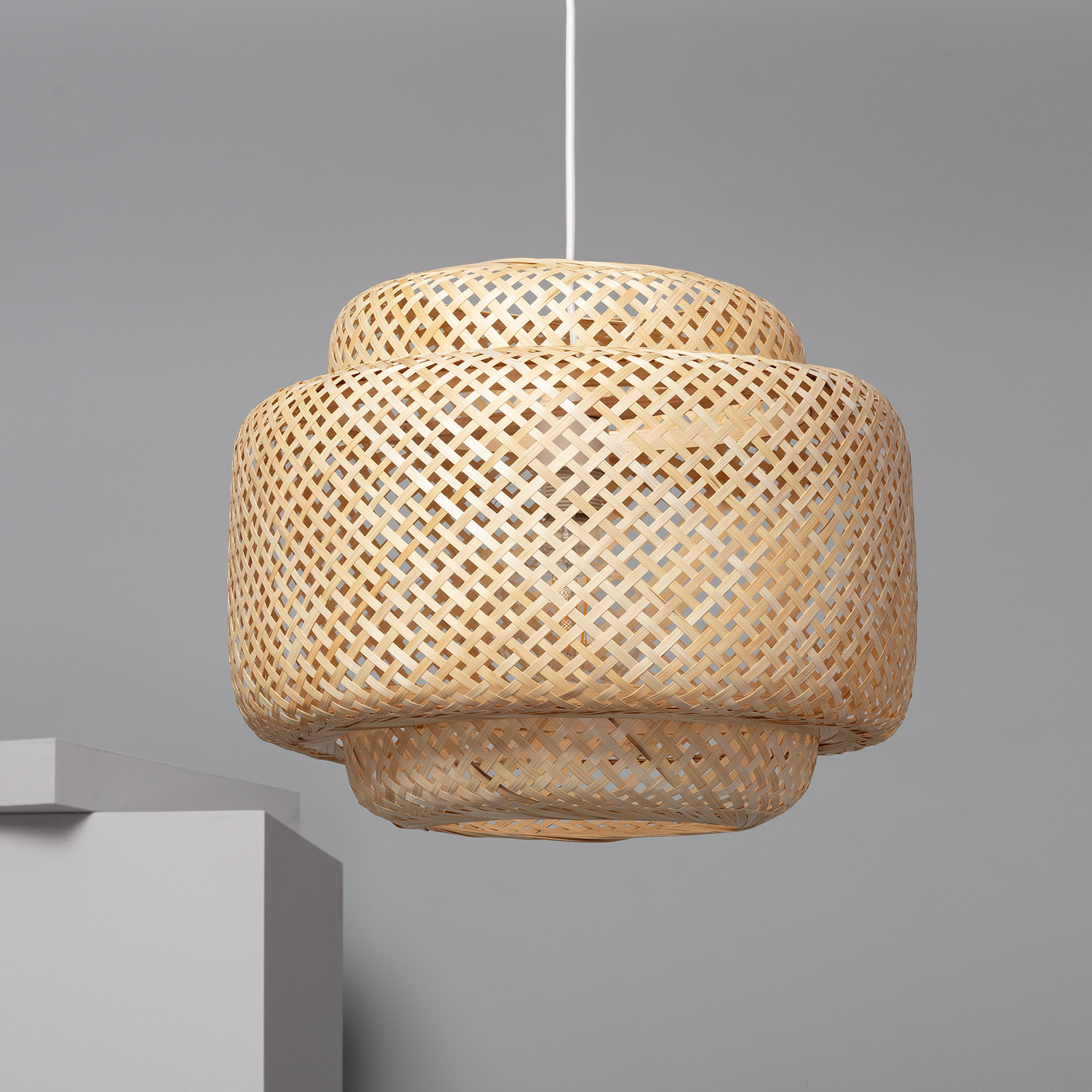 Galax Adjustable Handmade Bamboo Contemporary Farmhouse Rustic Celling  Hanging Wall Lamp Plug In Rattan Lantern Fixture With Wall Ceiling Mounted 