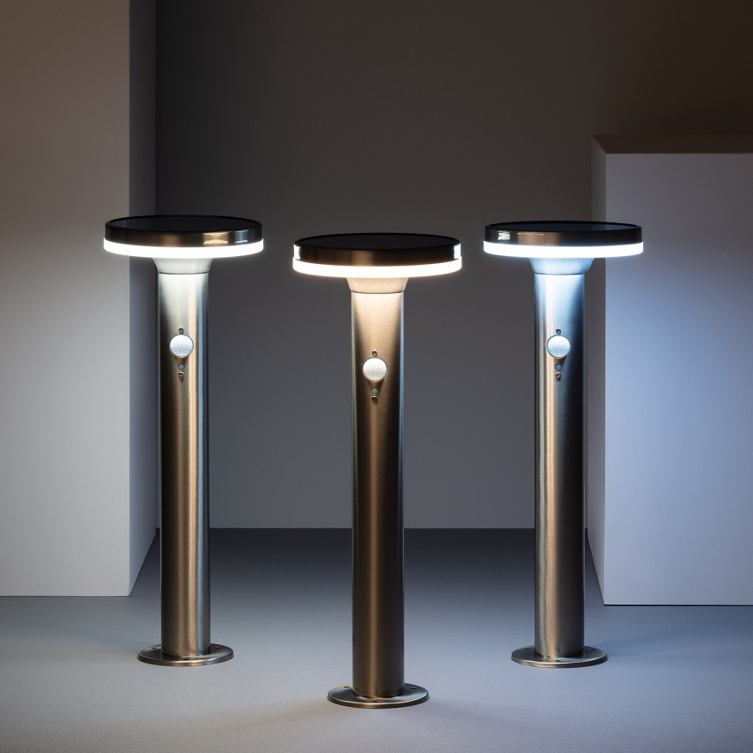 6W Helios Inox Solar Surface LED Bollard Light with PIR Motion Detector 45cm