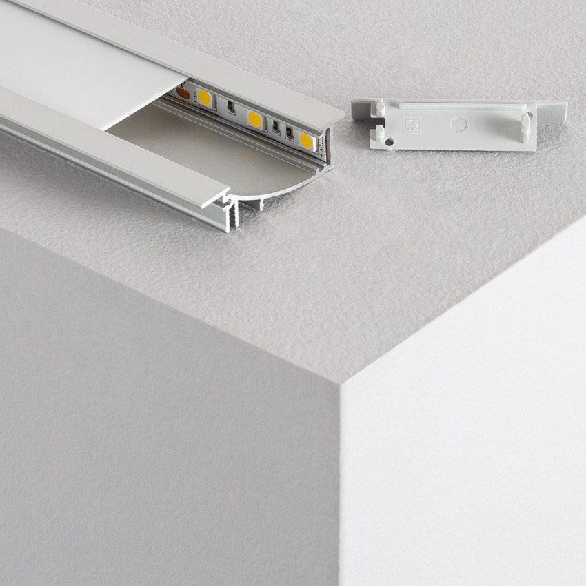 1m Recessed Aluminium Profile with Diffused Light for LED Strips up to 10 mm